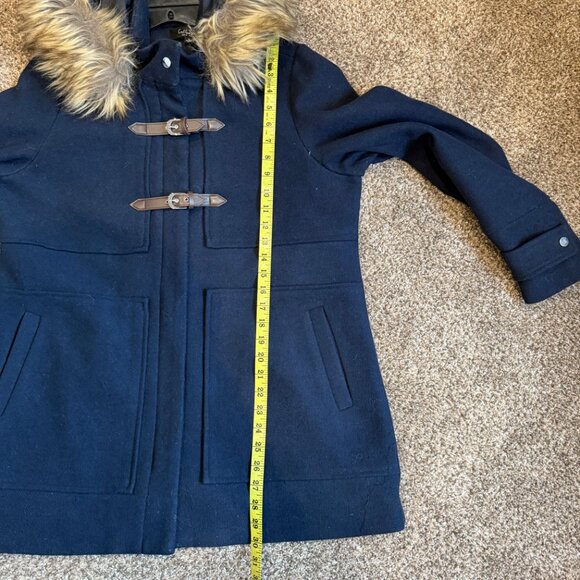 CoffeeShop Emmalise Faux Fur Lined Hood Wool Toggle Coat, Size Large, Navy - Picture 12 of 14